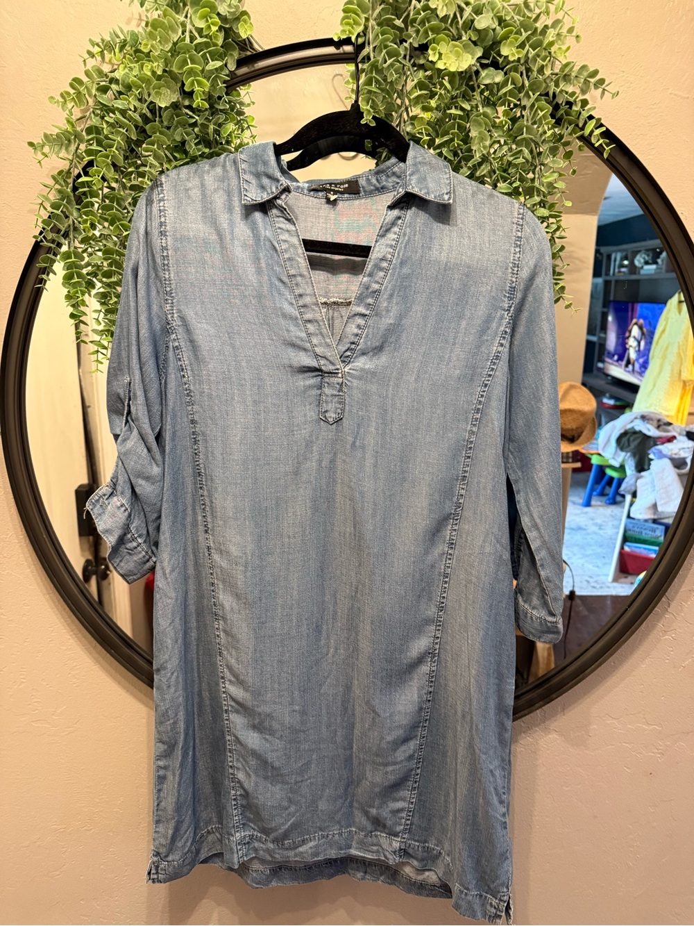 tea n rose Light Blue Denim-Style Tunic Dress